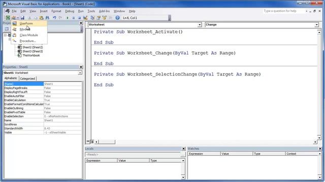 Excel VBA Visual Basic Editor Code Window