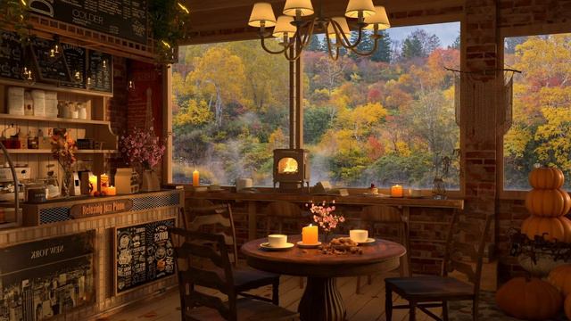 Autumn Forest Coffee Cabin Ambience ☕ Smooth Piano Jazz Music for Relaxing, Studying, Sleeping смотреть онлайн