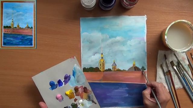 Как нарисовать Петропавловскую крепость. Акрил
