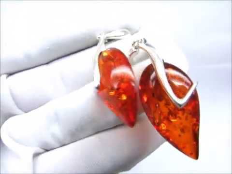 Красивые длинные серьги с янтарём 2239
