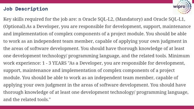 ORACLE SQL- DEVELOPER job Openings in WIPRO, HYDERABAD, INDIA. Sep 2021