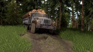 Урал-43206 Груженный лесом спускается с горы, и идет в брод ( Spintires )