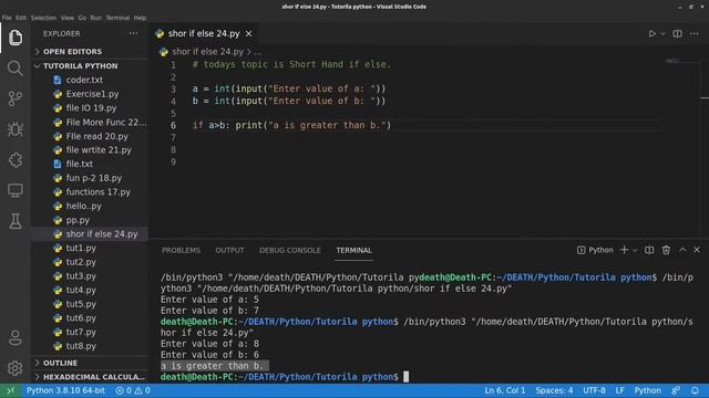 Short Hand If - else || Python Free tutorial #24 || Death Code