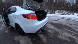 двойной выхлоп . раздвоенный глушитель .звук выхлопа KIA RIO. #kia #rio