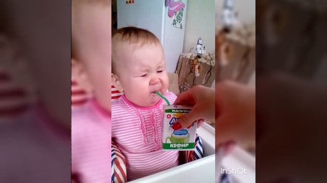 Первый раз пробует кефир!Прикорм- прикол