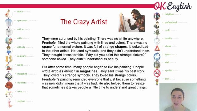 The Crazy Artist - intermediate text 6 - английский текст с переводом среднего уровня