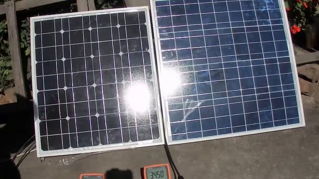 Сравнительный тест отличия работы солнечных батарей 50 ватт моно и поли кристалл в реальном времени смотреть онлайн