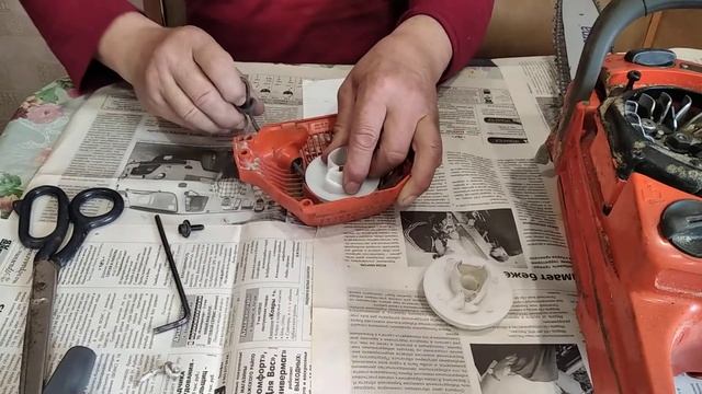 Замена катушки стартера бензопилы, мотокосы/причина поломки катушки стартера смотреть онлайн