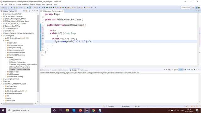 Nested Loops For loop inside while loop (In JAVA)