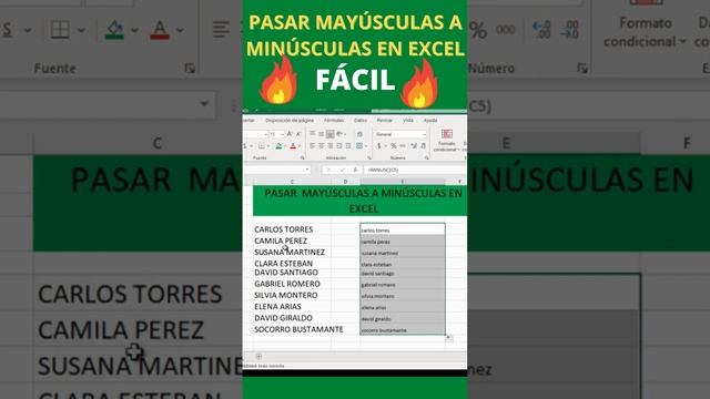 ?Como PASAR MAYÚSCULAS A MINÚSCULAS en EXCEL?  (fácil) ??