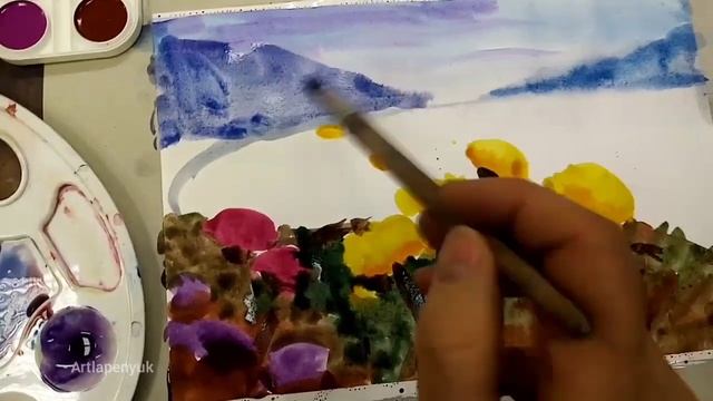 Желтые цветы / рисуем акварелью.Yellow flowers / draw with watercolor. смотреть онлайн