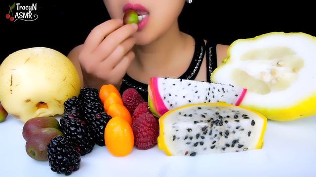 FRUIT Platter ASMR:YELLOW DRAGON FRUIT, KIWI BERRIES, PEAR | Healthy Eating | TracyN ASMR смотреть онлайн