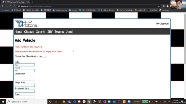 PHP Motors Project | Client Side & Server Side Validations