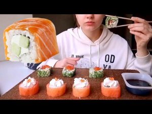 MUKBANG | РОЛЛЫ/СУШИ | ФИЛАДЕЛЬФИЯ | SUSHI/ROLLS | не ASMR