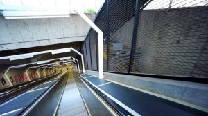 Sweden, Stockholm, Solna strand subway station, escalator ride