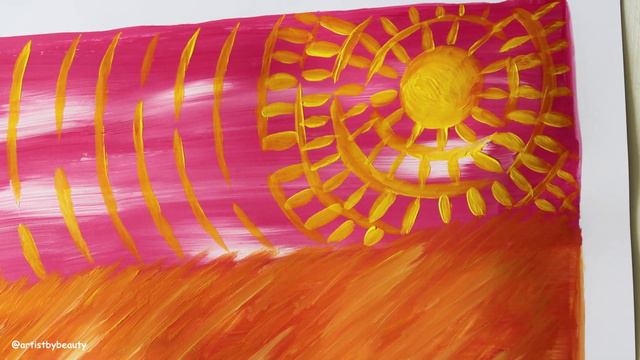 Pink Mushroom Sunny Sky Art - Pastel Fauvism Painting - Acrylic 🌸 artistbybeauty