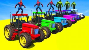 Homem-Aranha Parkour com Limusines Tratores Motos Ônibus Carros na pista de obstáculos - Gta GTA 5