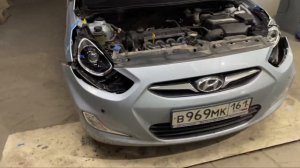 Хендай Солярис на установке двух чиповых билед линз 7(928)1112002