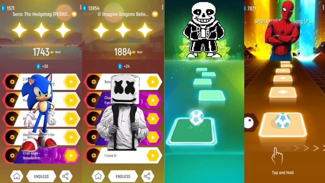 Sonic The Hedgehog - Marshmallow - Undertale - Spiderman | Tiles Hop EDM Rush смотреть онлайн