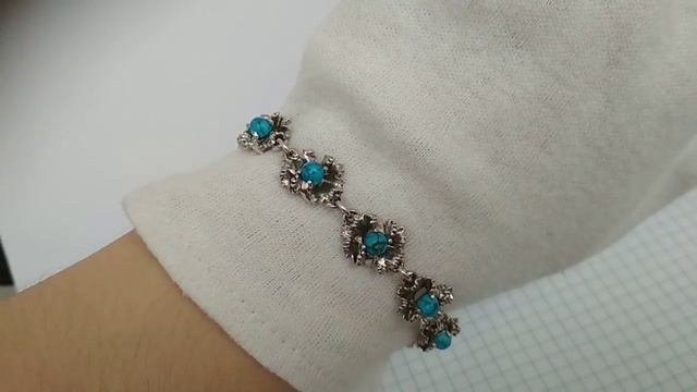 Серебряный браслет с натуральной бирюзой серебро ручная работа