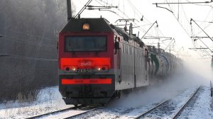 Встреча "Синар" 2ЭС6-509 и 2ЭС6-1091 с грузовыми поездами следуют через о.п. 275 км