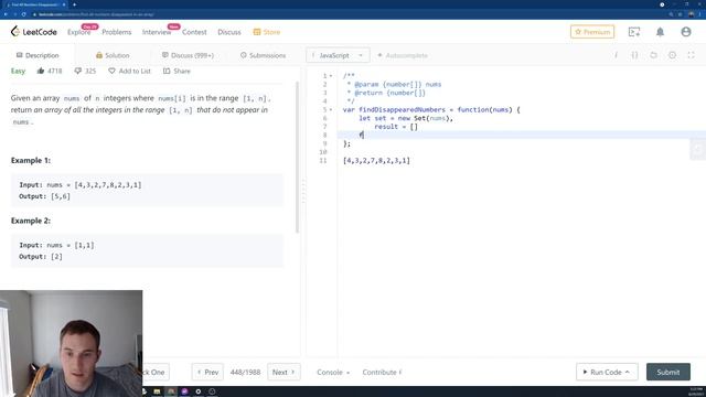 448 Find All Numbers Disappeared in an Array LeetCode (Google Interview Question) JavaScript смотреть онлайн