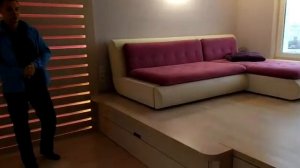 Подиум с выкатной кроватью, зоной отдыха и декоративной панелью | Мебель для квартир и студий