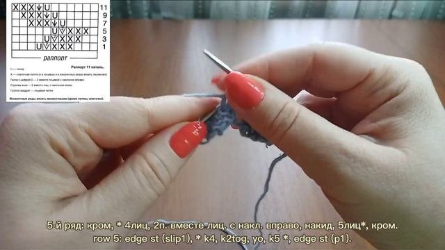 Узор спицами "Ажурные веточки". Схемы узоров спицами. Вязание спицами. Knit pattern "Openwork twigs