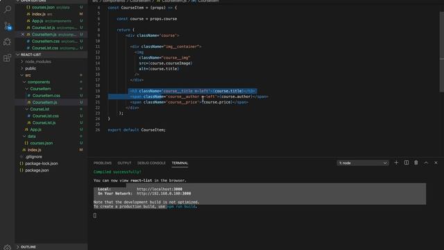 React JS Crash Course For Beginners || 12-Show data and style the courseItem