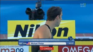 Michael Phelps Mens 100m Butterfly Rome, 2009 WR FINA Emotional Phelps supports Speedo