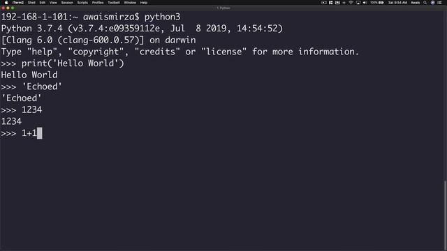 04   mac os python interactive shell | Python For Absolute Beginners