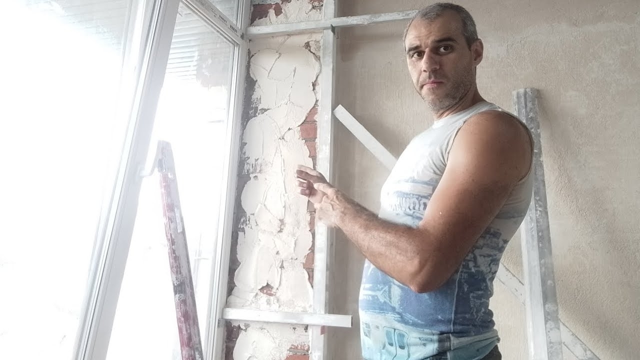 Штукатурка откосов окон ПВХ. По растворным маякам. Мой способ.