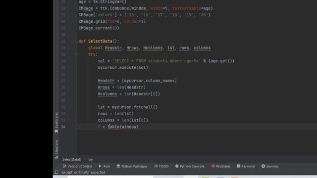 Combobox with MySQL Database in Python Tkinter DataGridView صندوق التحرير والسرد مع قواعد البيانات