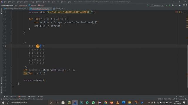 JAVA 2D ARRAY | HACKERANK SOLUTION | JAVA DATA STRUCTURES