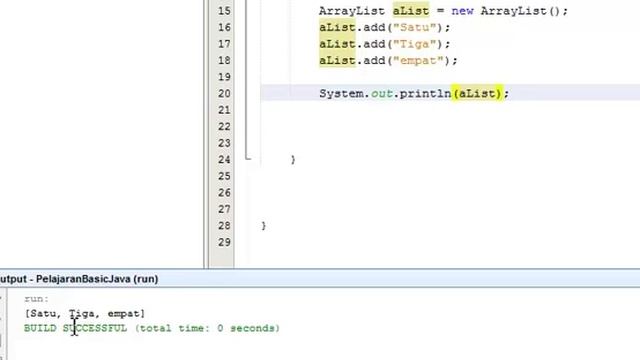 Basic Java 27 pelajaran ArrayList .add() .get() .remove()