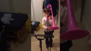 7 year old plays Rudolph red nosed reindeer on trombone / pBone