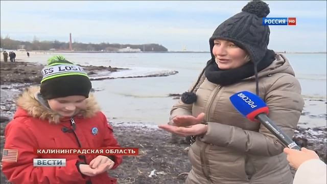 Пляж в Калининграде покрыло янтарём - 08.01.2015 смотреть онлайн