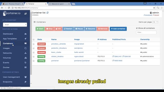 Portainer managing Docker containers in a Fedora VM on Proxmox VE 5.0 смотреть онлайн