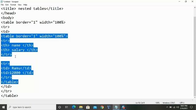 NESTED tables in HTML || 15 ||HTML IN TELUGU смотреть онлайн