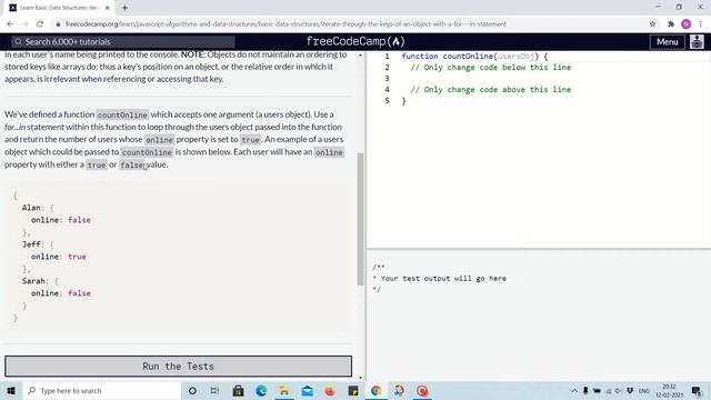 Tutorial 18 - iterate through keys of object with a for...in statement - freecodecamp