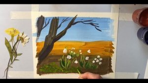 Как легко нарисовать ВЕСНУ ГУАШЬЮ. рисуем весенний пейзаж с подснежниками. Гуашь для начинающих
