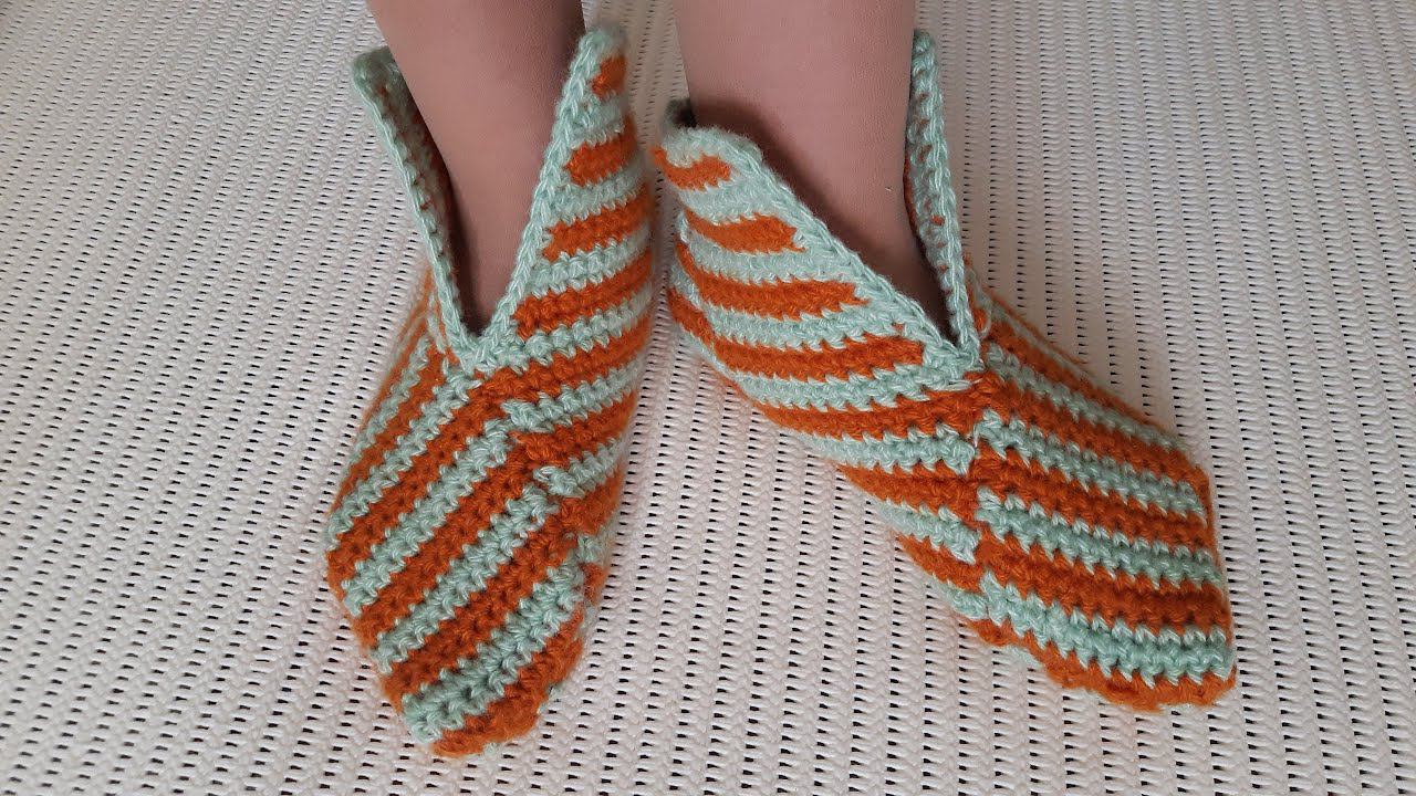 Тапочки - носочки КРЮЧКОМ. Подробный МК для НАЧИНАЮЩИХ. смотреть онлайн