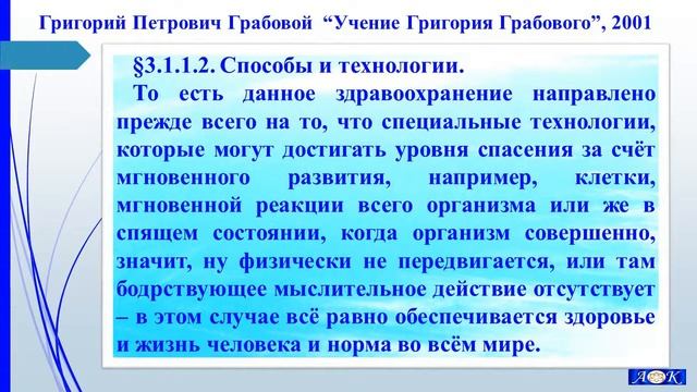 Технология 1 авторского Учения Григория Грабового. Здравоохранение