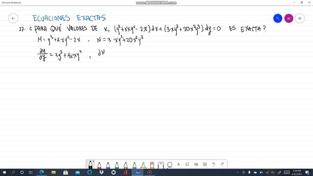27. (y^3+kxy^4-2x)dx+(3xy^2+20x^2y^3)dy=0. Ecuaciones exactas. Alexander Estrada смотреть онлайн
