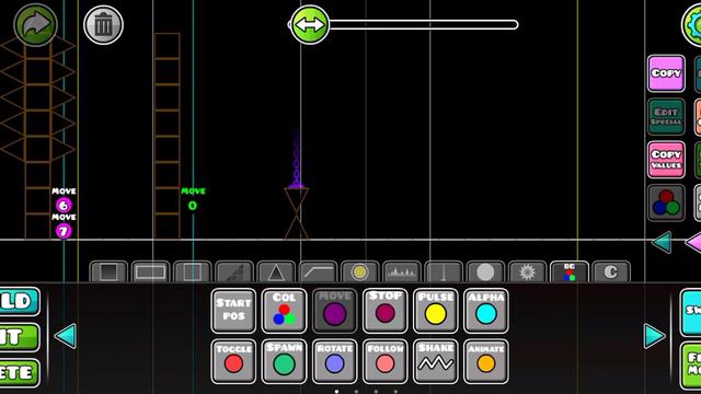 КАК СДЕЛАТЬ ДВИЖУЩИЕСЯ БЛОКИ ПРИ СОЗДАНИИ СВОЕГО УРОВНЯ GEOMETRY DASH. смотреть онлайн