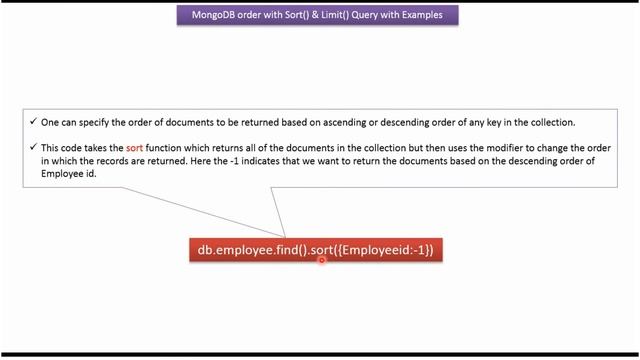 MongoDB order with Sort() & Limit() Query with Examples | MongoDB Tutorial for Beginners