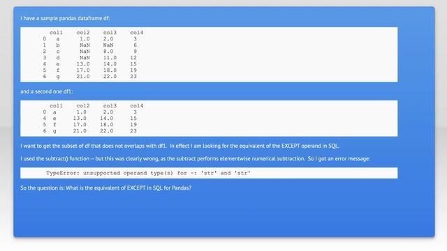 What Is The Analogue Of EXCEPT Clause In SQL In Pandas?