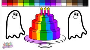 Learn Colors for Kids and Color Halloween Ghost Rainbow Layered Cake Coloring Pages