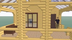 Видео проект деревянной бани 7х10 из оцилиндрованного бревна с террасой от компании Ростерн