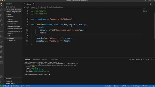 NodeJS Tutorial:DNS Module | Resolve hostname to IP address | DNS lookup | Resolve IP address NodeJ